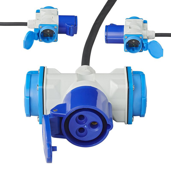 Câble adaptateur 150cm 3x2,5mm² fiche CEE vers prise 2xSchuko + 1xCEE