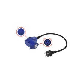 Câble adaptateur 40cm fiche Schuko vers prise coudée CEE + prise Schuko