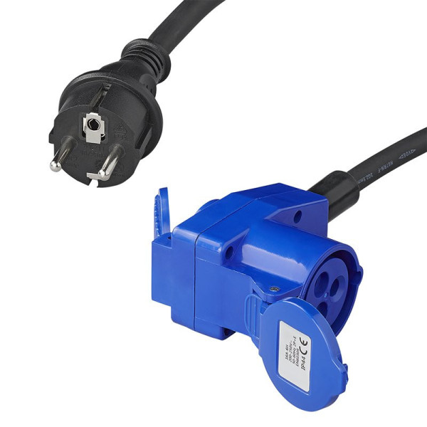 Câble adaptateur 40cm fiche Schuko vers prise coudée CEE + prise Schuko