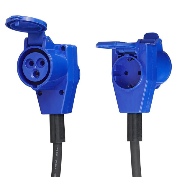 Câble adaptateur 40cm fiche Schuko vers prise coudée CEE + prise Schuko