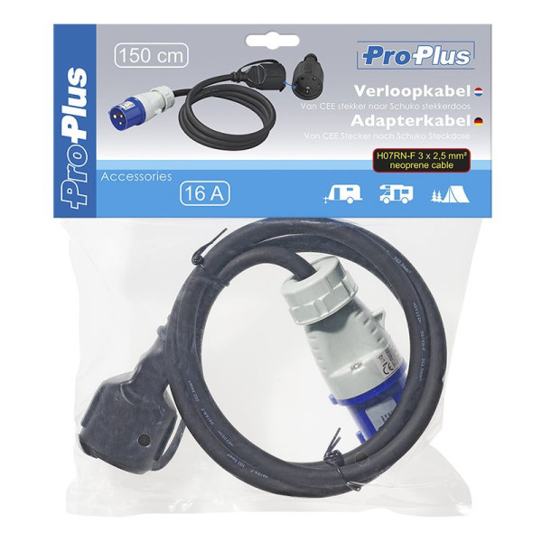 Câble adaptateur 150cm 3x2,5mm² fiche CEE vers prise Schuko