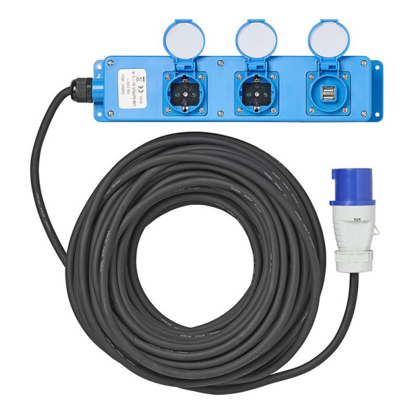 Triple prise (2xSchuko + 1x2-USB) 20M CEE 3x 1,5 mm²