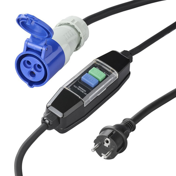 Câble adaptateur 150cm 3x 2.5mm² Schuko vers CEE + disjoncteur différentiel