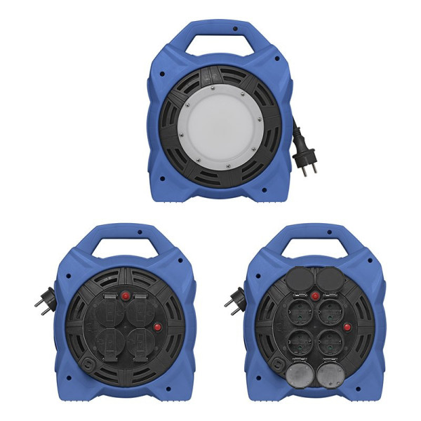 Enrouleur électrique Schuko quadruple prise 15M 3x1,5mm² avec éclairage LED