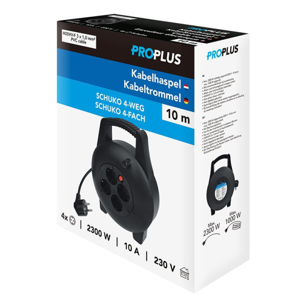 Enrouleur électrique Schuko quadruple prise 10M 3x1,0mm²