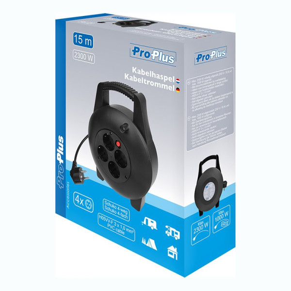 Enrouleur électrique Schuko quadruple prise 15M 3x1,0mm²