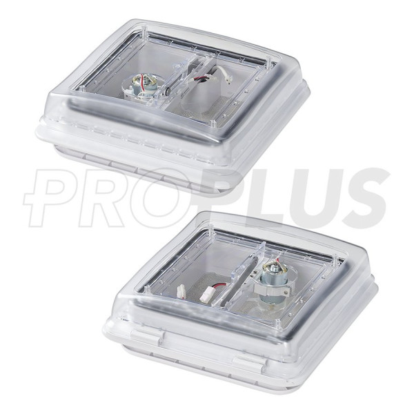 Lanterneau 280x280 mm sans ventilation permanente transparent avec ventilateur
