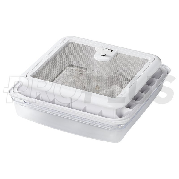 Lanterneau 280x280 mm sans ventilation permanente transparent avec ventilateur