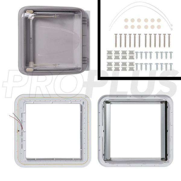 Lanterneau 400x400 mm sans ventilation permanente transparente avec led