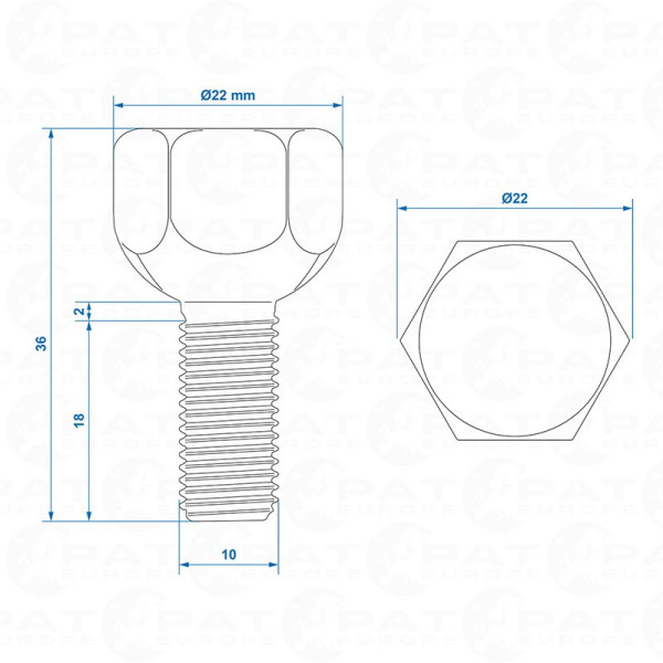AL-KO Boulon de roue de tambour de frein M10 x 1,25 x 22 mm