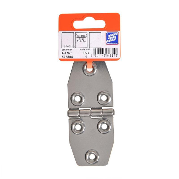 Charnière 100x40 mm, V4A RVS AISI 316, 6 trous