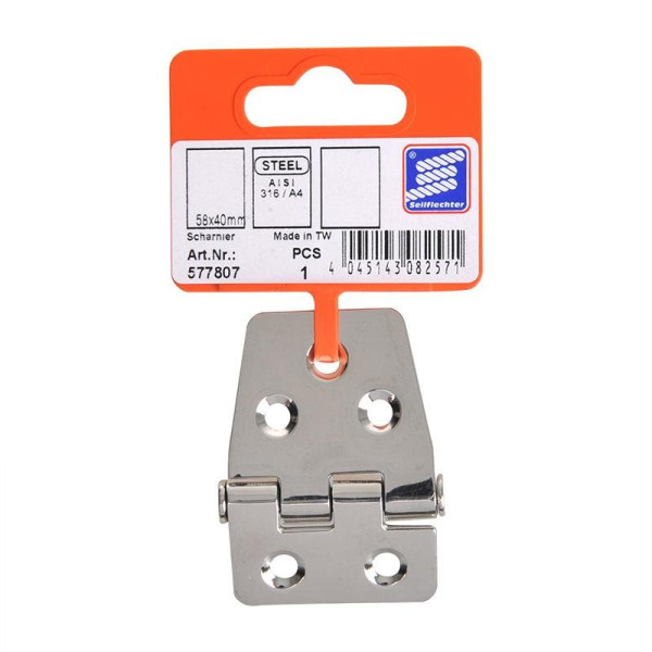 Charnière 58x40 mm, V4A RVS AISI 316, 5 trous